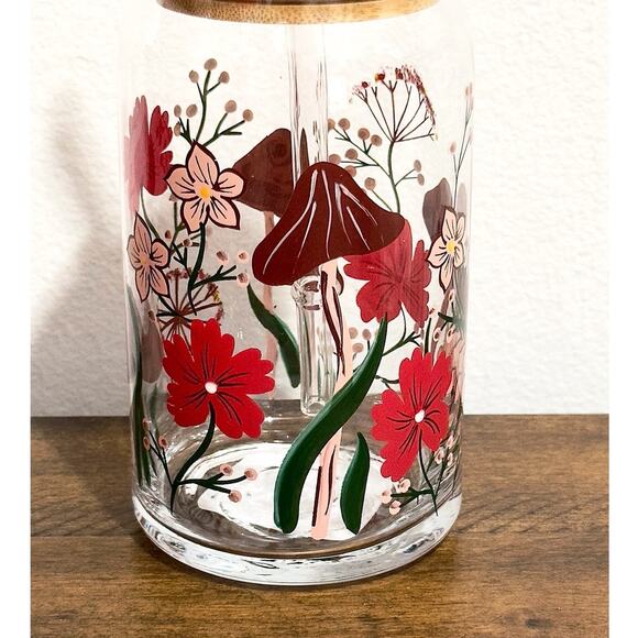 NEW: Mushroom and Floral, Glass Can Sipper (16 oz) - Picture 4 of 4